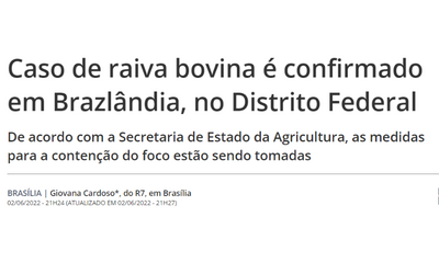 Notícia da raiva em bovinos no DF